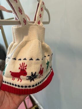 Hanna Andersson Cream Knit Holiday Dress with Red, Green and Navy Motif